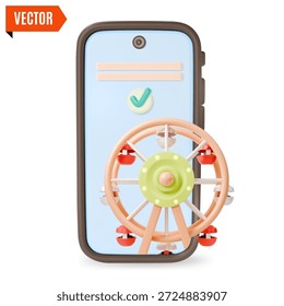 Tela de telefone celular 3d e roda gigante círculo de atração Parque de diversões conceito Design de desenhos animados estilo. Ilustração vetorial