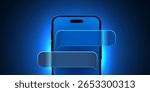 3d mobile phone screen on light glow background with chat bubbles glass notifications. Vector illustration