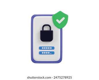 3d teléfono móvil con bloqueo de seguridad y el concepto de icono de Contraseña de seguridad de internet icono de seguridad 3d render