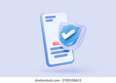 Teléfono móvil 3D con el icono de la seguridad del escudo para las compras en línea, pago en línea con la protección. Seguridad de aplicaciones utilizando un concepto de smartphone. Icono de Vector de seguridad de teléfono móvil 3D Ilustración de renderizado