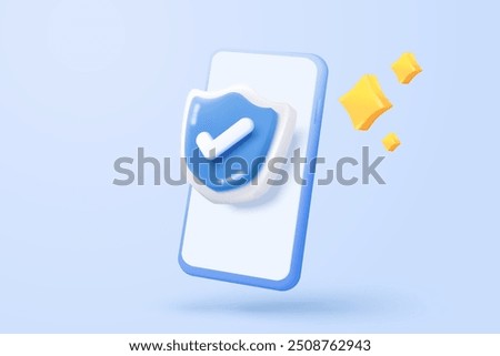 3D mobile phone with shield security icon for online shopping, online payment with protection. Application safety using a smartphone concept. 3d mobile phone safety vector icon render illustration