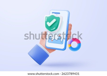 3D mobile phone with shield security icon for online shopping, online payment with protection. Application safety using a smartphone concept. 3d mobile phone safety vector icon render illustration