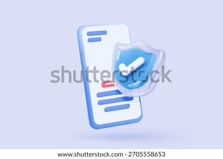 3D mobile phone with shield security icon for online shopping, online payment with protection. Application safety using a smartphone concept. 3d mobile phone safety vector icon render illustration