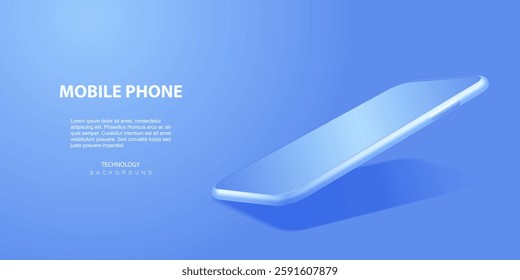 3d mobile phone, smartphone mock up, perspective phone, empty screen, blue isometric vector technology