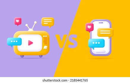 3d Mobile Phone vs TV Concept Plasticine Cartoon Style Television versus Smartphone Choice Device. Vector illustration