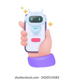 3D mobile robot. Artificial intelligence AI. Automatic assistance system. 3D vector Illustration.