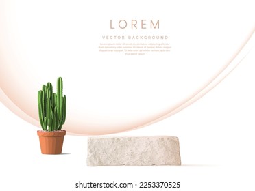 3d Mock up Brown cream podium with Cactus and Sands desert mini theme. Pedestal stage for product and cosmetic presentation. Abstract colorful scene for advertising. Sale promotion background.