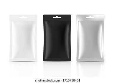 3D Mock up Matte sachet bag isolated on white background. Vector illustration. Food, beverage, Healthcare and Medical merchandise Packaging concept design.