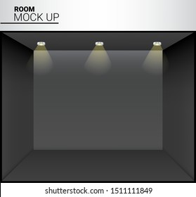 3D Mock up Realistic Black Empty Room with Light for Shop, store Exhibition Background Illustration
