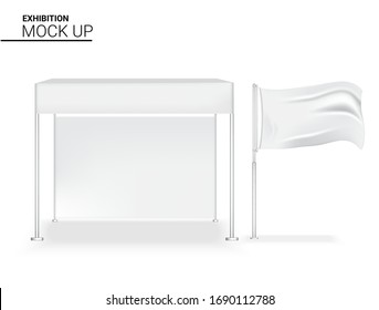 3D Mock up Realistic Booth Display POP for Shop Sale Marketing Promotion Exhibition with Roll up Banner Template Background Illustration