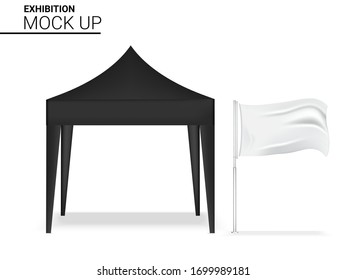 3D Mock up Realistic Booth Display POP for Shop Sale Marketing Promotion Exhibition with flag Banner Template Background Illustration