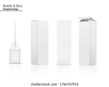 3D Mock up Realistic Bottle for Eyeliner Cosmetic product  packaging and Box Container on white background vector illustration. Health care and Make up Object.