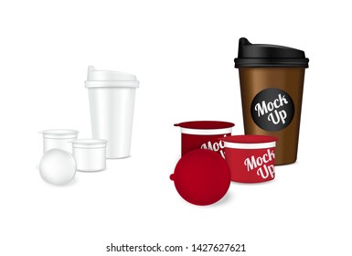 3D Mock up Realistic Coffee White Cup Packaging Product and Capsule for drink Background Illustration