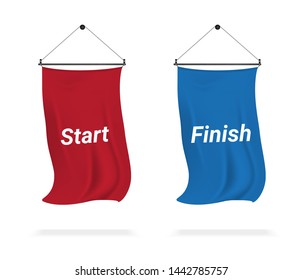 3D Mock up Realistic Flag Display Start and Finish for Sport Exhibition on white Background Illustration