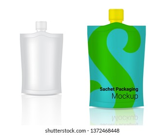 3D Mock up Realistic Foil Sachet Bag for cosmetic, soap refill or food product  packaging vector illustration