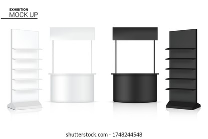 3D Mock up Realistic Kiosk Display POP Booth and Shelf for Sale Marketing Promotion Exhibition Background Illustration