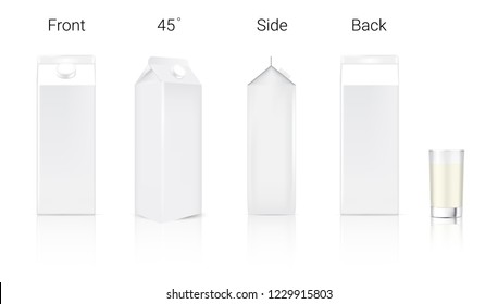 3D Mock up Realistic Milk Box, Carton Pack Box and Glass for food and Drink product packaging Background.