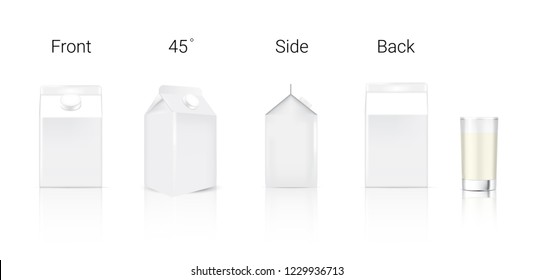 3D Mock up Realistic Milk Box, Carton Pack Box and Glass for food and Drink product packaging Background.