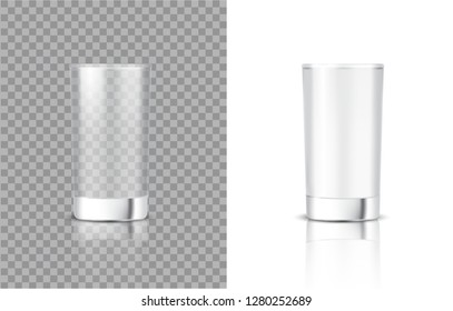3D Mock up Realistic Milk Transparent Glass for food and Drink product packaging isolated Background.