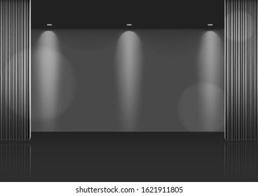 3D Mock up Realistic Open metallic Curtain on Stage or Cinema for Show, Concert or Presentation with Spotlight background illustration vector