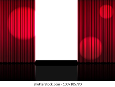 3D Mock up Realistic Open Red Curtain on Stage or Cinema for Show, Concert or Presentation with Spotlight background illustration vector
