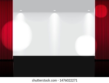 3D Mock up Realistic Open Red Curtain on Stage or Cinema for Show, Concert or Presentation with Spotlight background illustration vector