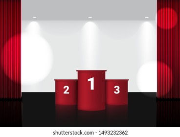 3D Mock up Realistic Open Red Curtain on Red Award Stage or Cinema for Show, Concert or Presentation with Spotlight background illustration vector