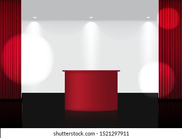 3D Mock up Realistic Open Red Curtain on Red Award Stage or Cinema for Show, Concert or Presentation with Spotlight background illustration vector