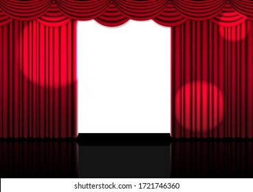 3D Mock Up Realistic Open Red Curtain On Stage Or Cinema For Show, Concert Or Presentation With Spotlight Background Illustration Vector