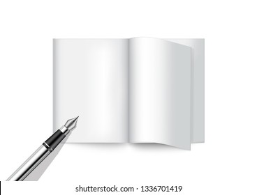 3D Mock up Realistic Pen and Book for Magazine, Catalog, Brochure and Branding Marketing on White Background Illustration Vector