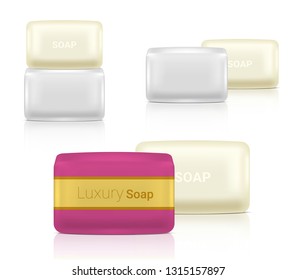 3D Mock up Realistic Soap Bar Cosmetic Packaging Paper Wrap or Plastic Pack for Advertising Design Background Illustration