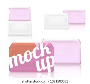 3D Mock up Realistic Soap Bar Cosmetic Packaging Paper Wrap or Plastic Pack for Advertising Design Background Illustration