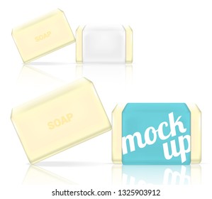 3D Mock up Realistic Soap Bar Cosmetic Packaging Paper Wrap or Plastic Pack for Advertising Design Background Illustration