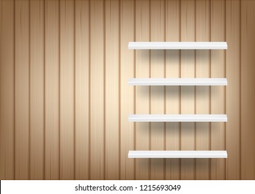 3D Mock up Realistic Wood Background and Empty Shelf for interior to Show Product with light and shadow illustration