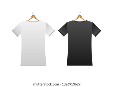 3d mock up with white on black tshirt on white background. Vector illustration.