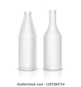 3d mock up white plastic bottle package. Vector blank clean container design.