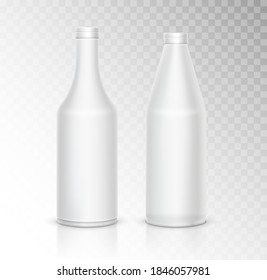 3d mock up white plastic bottle package on transparent. Vector blank clean container design