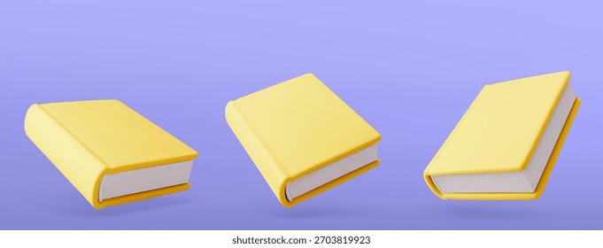 3d Mockup of bright yellow flying books on a blue background. 3d rendering. Vector illustration