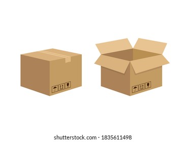 3d mockup with carton box isolated on white background. 3d illustration. Carton box single in cartoon style. Vector illustration.