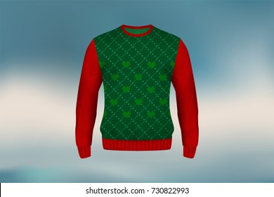 3D mockup of Christmas sweater or jumper in vintage design, concept for apparel in Christmas and new year holiday season in vector illustration 