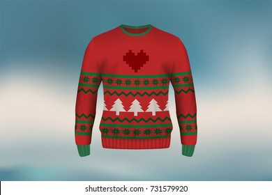 3D mockup of Christmas sweater or jumper in vintage design, concept for apparel in Christmas and new year holiday season in vector illustration 