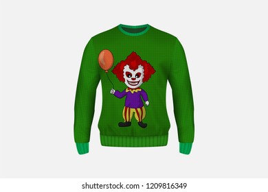 3D mockup of Halloween sweater or jumper in ghost or monster printing designed, concept for apparel in Halloween costume party night in vector illustration