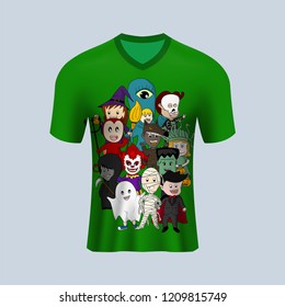 3D mockup of Halloween T Shirt in ghost or monster designed, concept for apparel in Halloween costume party night in vector illustration 