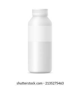 3d mockup of plastic milk, tea, juice, vitamin, pills, yogurt, drink, detergent, shampoo bottle with lid on white background. Vector illustration of package for liquid. Template for your design.