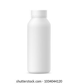 3d mockup of plastic milk, yogurt, drink, shampoo bottle with lid on white background. Vector illustration of package for liquid. Template for your design.