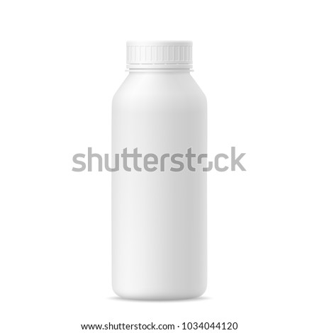 3d mockup of plastic milk, yogurt, drink, shampoo bottle with lid on white background. Vector illustration of package for liquid. Template for your design.