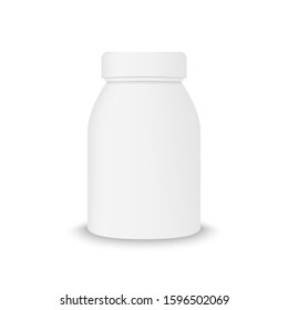 3d mockup of plastic realistic bottle. Vector packaging mockup template for medical pill, vitamins.