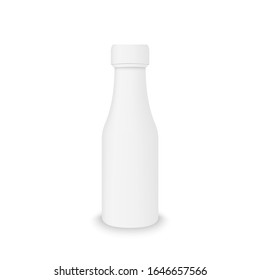 3d mockup of plastic realistic bottle. Vector packaging mockup template for food fluid products.