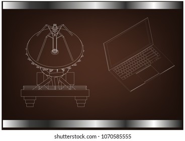 3d model of an antenna on a brown background. laptop  