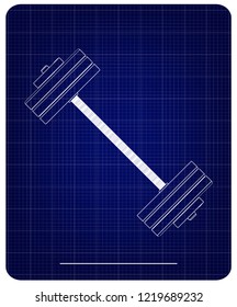 3d model of barbell on a blue background. Drawing
